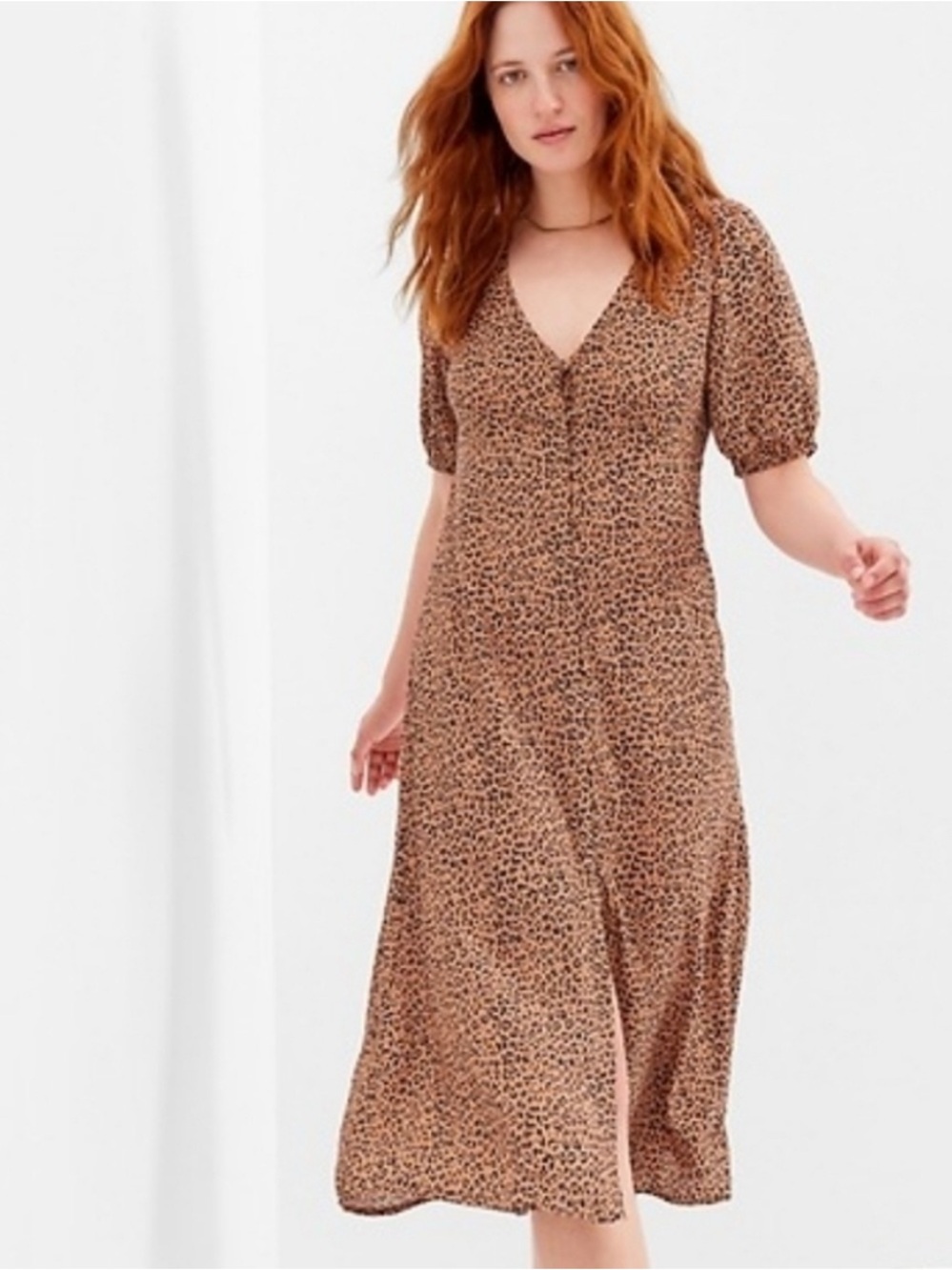 GAP Leopard Print V-Neck Midi Dress - Tan and Black